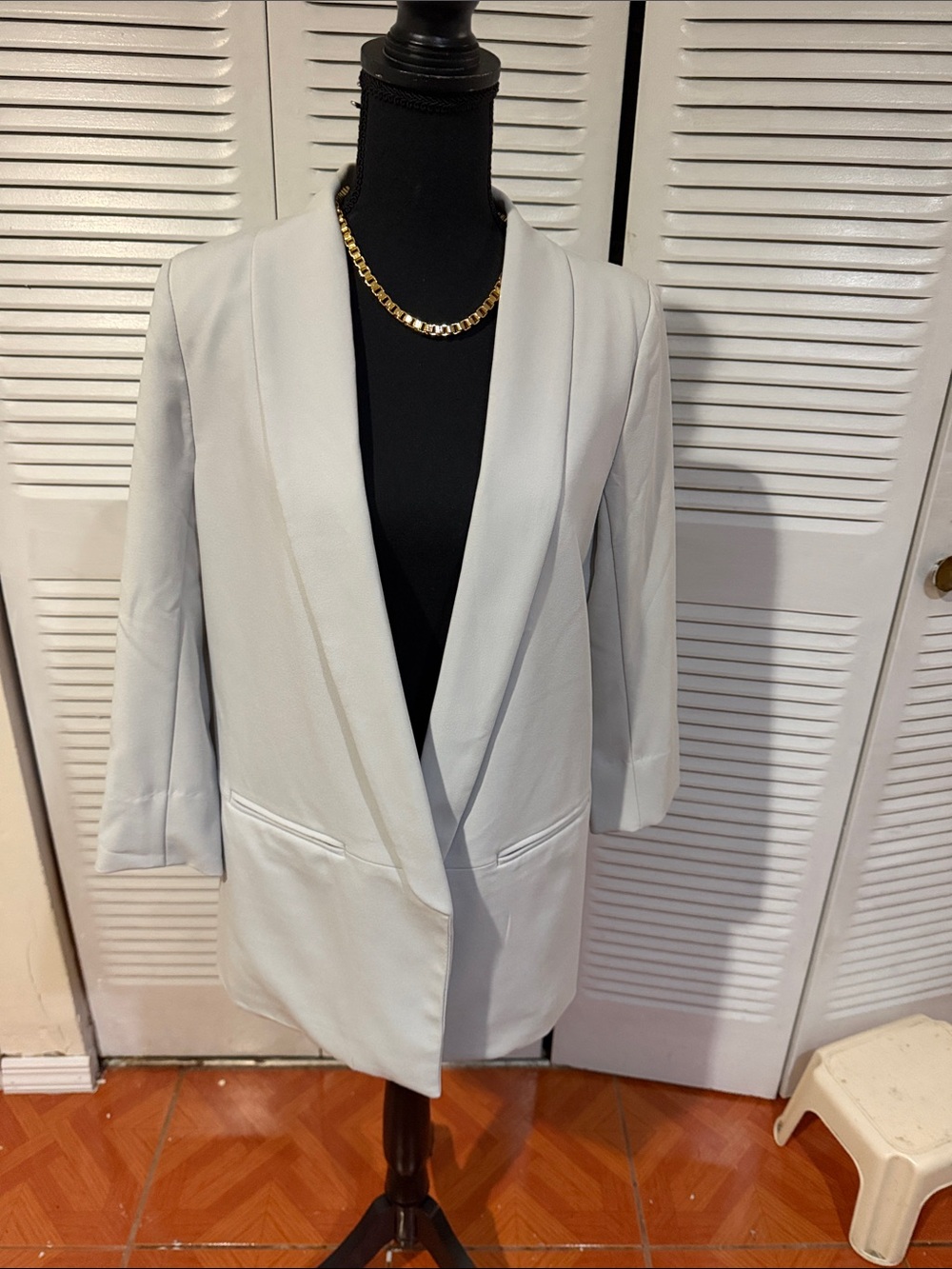 Worthington Light Gray Open-Front Shawl Blazer